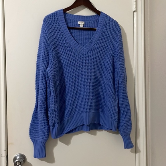 J Crew Sweater Blue V Neck Knit Long Sleeve Heavy Knit Chunky XXL - Picture 2 of 6